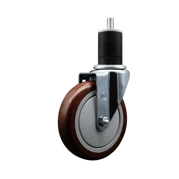 5'' Maroon Poly Wheel Swivel 1-3/4'' Expanding Stem Caster